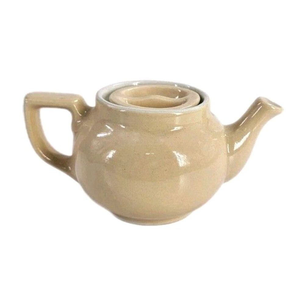 Vintage 1970s Hall Boston Beige Personal Teapot 3.5 with sunken lid 2 Cup Handle